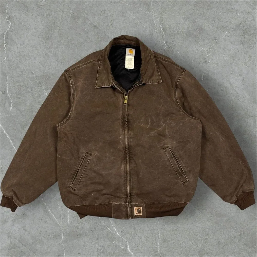 Vintage Y2K Carhartt J102 CHT Chestnut Brown Mesh Lined Sandstone Duck Bomber XL